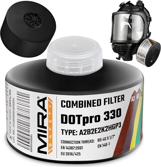 MIRA Safety - DotPro 330 - Industrial Grade Gas Mask Filter | A2 B2 E2 K2 HG P3 by MIRASafety