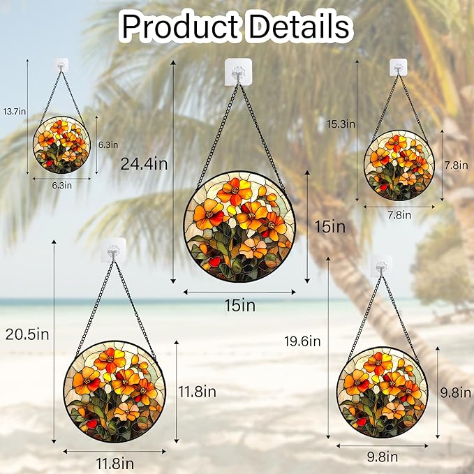 CRISGIF Stained Glass Window Hanging - Orange Marigolds Flowers Suncatcher for Door Garden Yard Sun Catchers Decor Christmas Mother's Day Birthday Gifts for Women Mom Nana Girlfriend Men 7.8 in