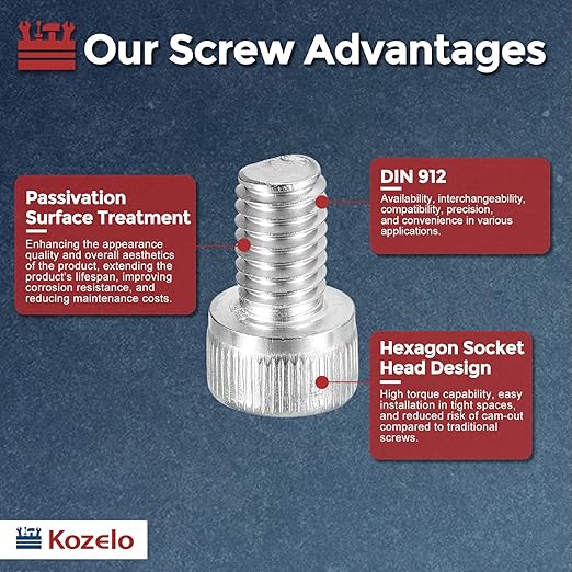 Kozelo 50pcs Socket Head Cap Screws - [M6-1 x 10mm] 304 Stainless Steel Allen Socket Drive for Electrical Motor 3D Printing Fan Engine Replacement Use, Silver