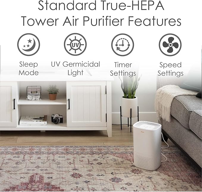 Crane Air Purifier with True HEPA Filter, UV Light, 250 Sq Feet Coverage - Image 3