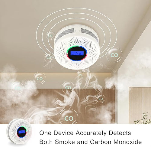 10-Year Battery Smoke and Carbon Monoxide Detector, 2-in-1 Smoke CO Alarm with Digital Display, Reliable Fire and CO Alarm for Home, Bedroom, Kitchen (6 Pack)