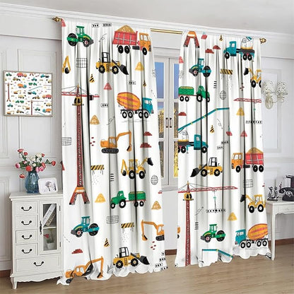 Construction Window Curtains, Kids Cartoon Construction Machines Building Hand - Image 3