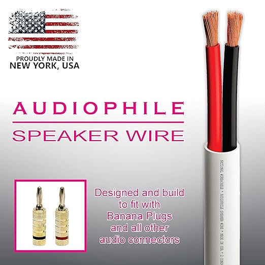 NATIONAL Wire&Cable - 16/2 Audiophile Speaker Wire (1000 Feet) 16AWG Gauge - Made in USA - in Wall Audio Speaker Wire Cable/CL Rated/ETL Listed / 2 Conductors - Oxygen-Free Copper, White 1000ft