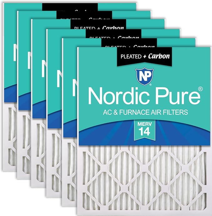 Nordic Pure 16x25x1 Pleated Air Filters MERV 14 Plus Carbon 6 Pack by NordicPure