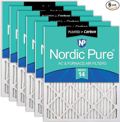 Nordic Pure 18x25x1 Pleated Air Filters MERV 14 Plus Carbon 6 Pack by NordicPure