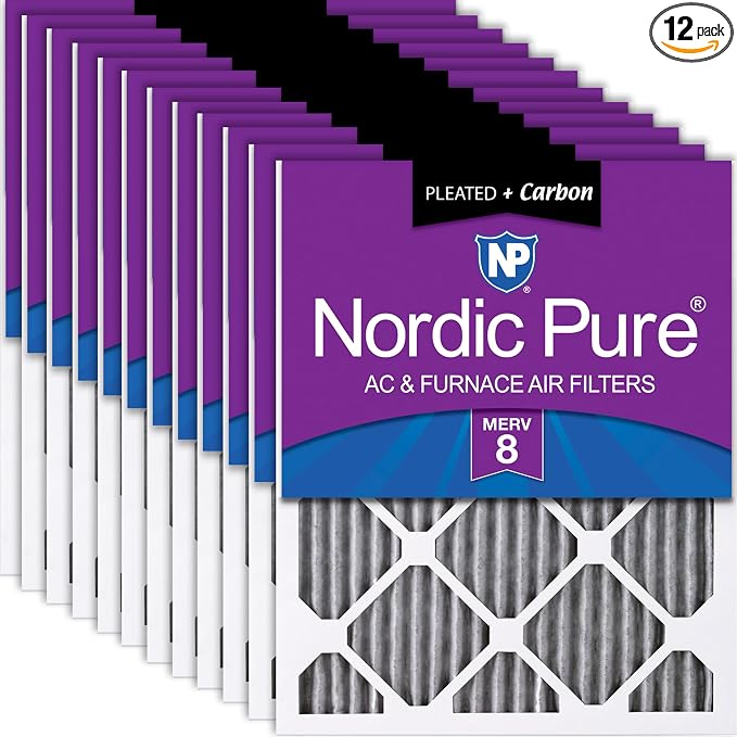 Nordic Pure 14x20x1 Furnace Air Filters MERV 8 Pleated Plus Carbon 12 Pack by NordicPure