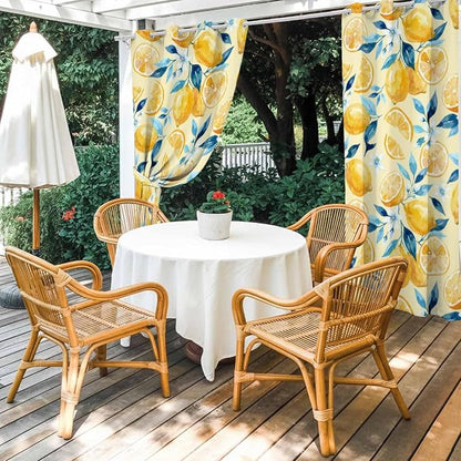 Lemon Outdoor Curtains for Patio Lemon Leaves Summer Plants Begin Waterproof - Image 4
