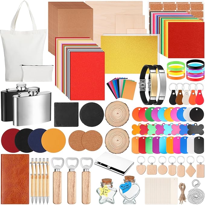 Dunzoom 257 Pcs Laser Material Kit Laser Engraving Materials Including Acrylic by Dunzoom