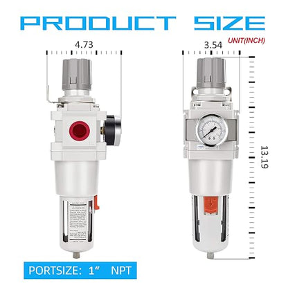 NANPU 1" NPT Compressed Air Filter Regulator Combo Piggyback, 5 Micron Brass - Image 3
