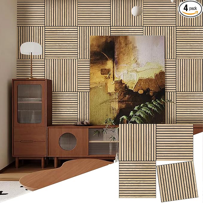 ARMURO Acoustic Wood Panels for Wall 4-Pack - Natural Oak Veneer Soundproof Panels for Home & Office, 23.6" Wood Wall Panels with Noise Reduction (23.6" W x 23.6" L)