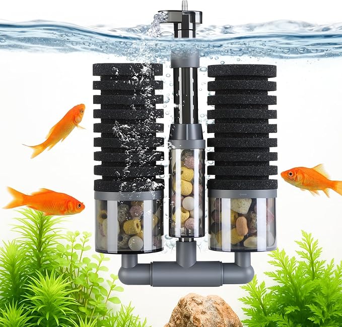 Dual Sponge Aquarium Filter, Air-Powered, 10–40 Gal – Ultra-Quiet Bio-Sponge by FKSC