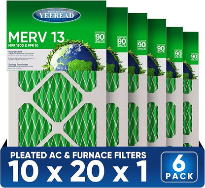 10x20x1 MERV 13 Air Filters, Actual Size: 9.70" x 19.70" x 0.75", Pleated Design by Unknown