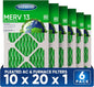 10x20x1 MERV 13 Air Filters, Actual Size: 9.70" x 19.70" x 0.75", Pleated Design by Unknown