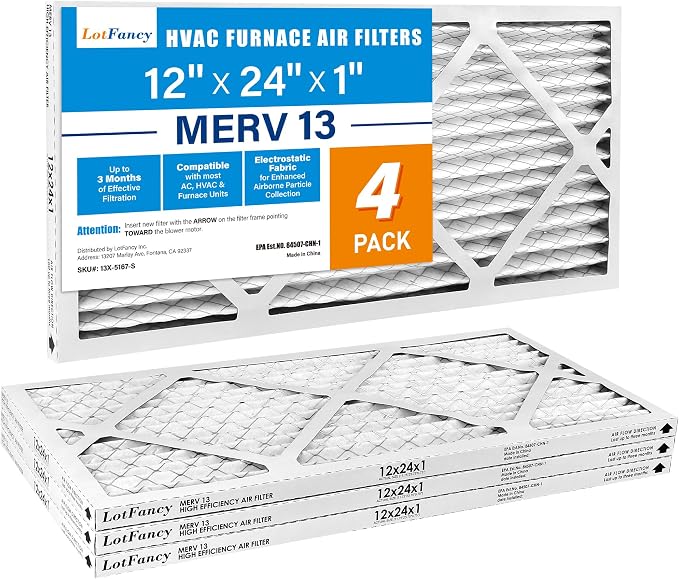 LotFancy 12x24x1 Air Filter MERV 13 4-Pack, Electrostatic Pleated HVAC Furnace - Image 9