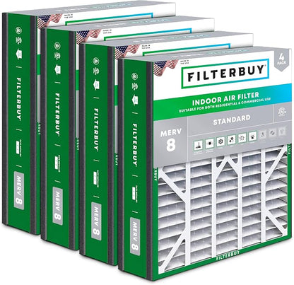 Filterbuy 20x25x5 Air Filter MERV 8 Essential Dust & Allergy Defense, Pleated by Filterbuy