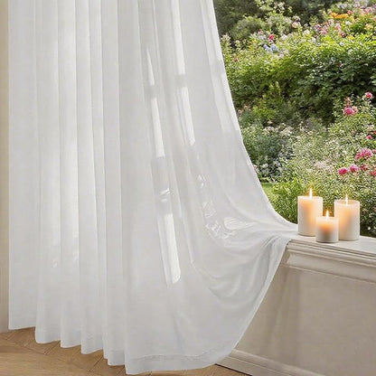 Non-See-Through White Privacy Sheer Cafe Curtains 84 inches Long 2 Panels - Image 5