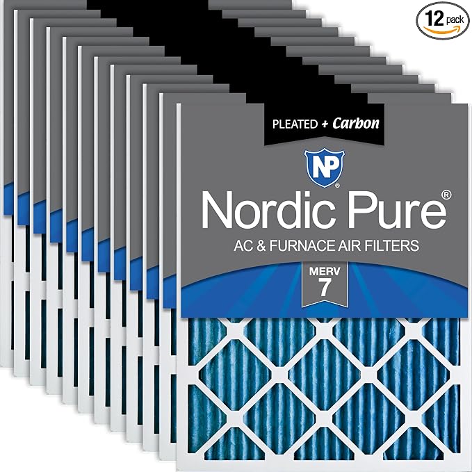 Nordic Pure 20x25x1 Pleated Air Filters MERV 7 Plus Carbon 12 Pack by NordicPure
