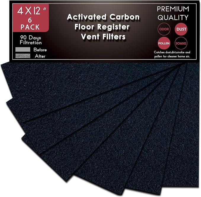 Carbon Filter 4" x 12" Activated Charcoal Air Vent Floor Heater Pre-Filter by Hoctsom