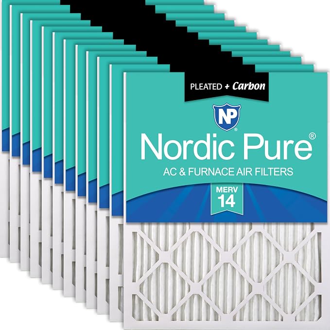 Nordic Pure 16x25x1 Pleated Air Filters MERV 14 Plus Carbon 12 Pack by NordicPure