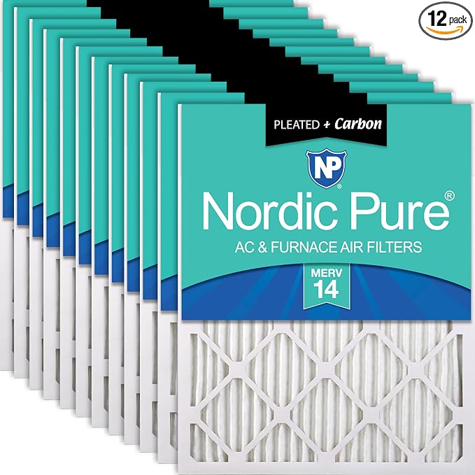Nordic Pure 18x25x1 Pleated Air Filters MERV 14 Plus Carbon 12 Pack by NordicPure