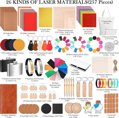 Dunzoom 257 Pcs Laser Material Kit Laser Engraving Materials Including Acrylic - Image 2