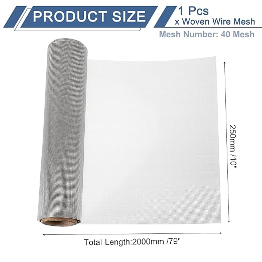 uxcell 40 Mesh 79" x 10" Woven Wire Mesh, 304 Stainless Steel Air Vent Filter - Image 2