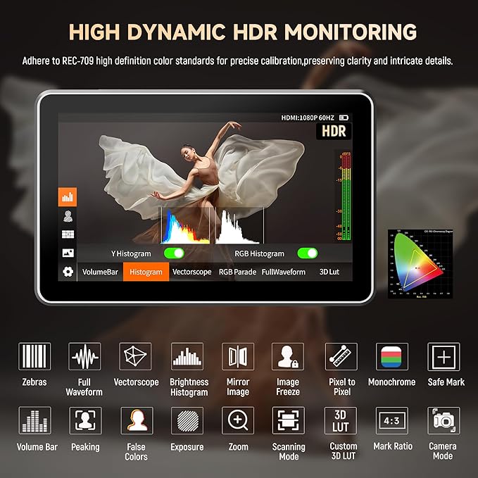 VILTROX DC-X3 2000 Nits SDI Camera Field Monitor Kit with Rig Cage, 4K HDMI 6" Touchscreen On Camera Video Monitor w Sunshade Hood/Battery, 3D Lut 1920X1080 HD Full Waveform Focus Peaking VectorScope