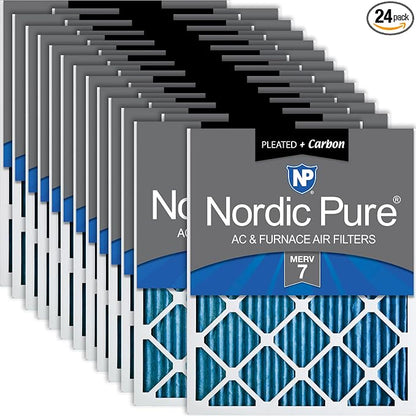 Nordic Pure 20x25x1 Pleated Air Filters MERV 7 Plus Carbon 24 Pack by NordicPure