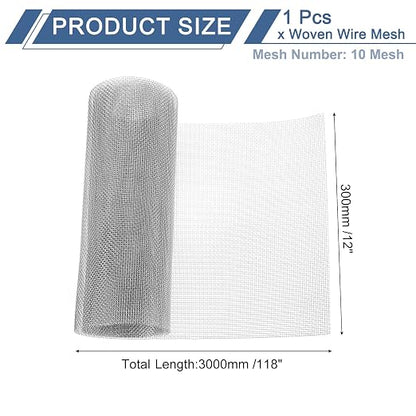 uxcell 10 Mesh 118" x 12" Woven Wire Mesh, 304 Stainless Steel Air Vent Filter - Image 2