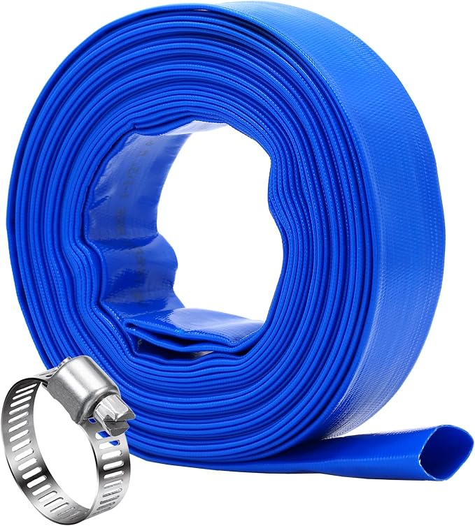 DAVCO 1.5" x 100 ft Pool Backwash Hose, Heavy Duty Reinforced Blue PVC Lay Flat by DAVCO