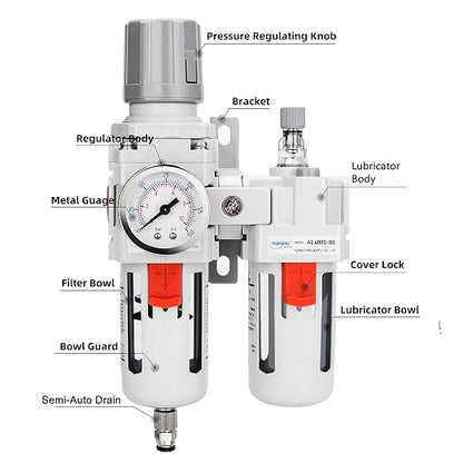 NANPU 3/4" NPT Compressed Air Filter Regulator Lubricator Combo Water/Oil Trap - Image 2