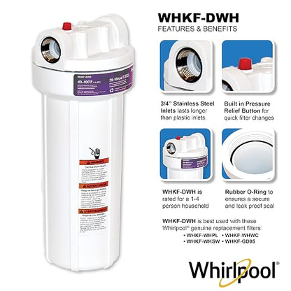 Whirlpool 10" x 2.5" Whole House Water Filter Housing, Stainless Steel 3/4" - Image 2