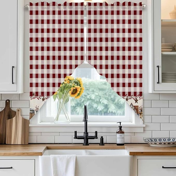 Swag Curtain Valances for Kitchen Windows, Farm Barn Western Star on Vintage - Image 3