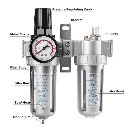 NANPU 1/2" NPT Air Filter Pressure Regulator Lubricator Dryer Gauge Kit - Image 5