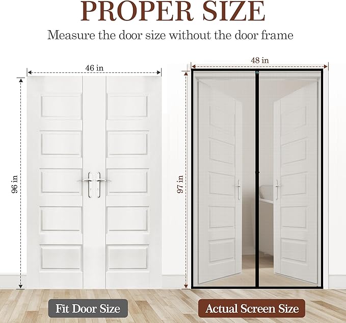 Yotache Door Net Screen with Magnet Fits Door Size 46 x 96, Screen Size 48" x 97" French Doors Net Heavy Duty Fiberglass Mesh Pets and Kids Friendly Black