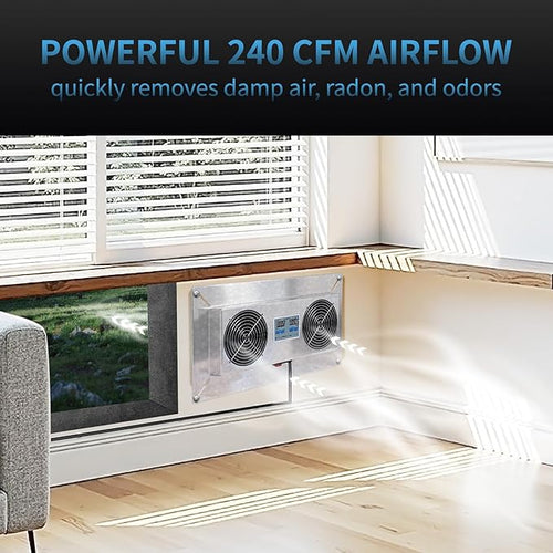 240 CFM Crawlspace Vent Fan, With Thermostat,Humidistat, Crawlspace Fans, For Moisture Reduction, Radon Mitigation, Freeze Protection , Ideal for Basement, Attic, Crawl Space Fan Vent(Natural color)
