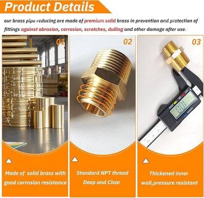 2pcs 3/4" NPT x 1/2" NPT Brass Nipple, 3/4 to 1/2 Adapter Fitting Reducing - Image 3