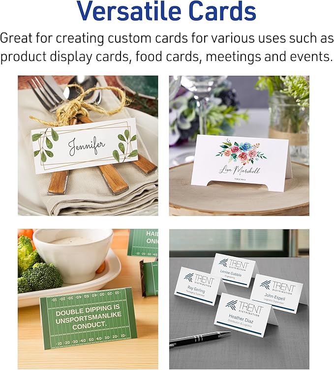 Avery Printable Tent Cards, 3.5" x 11", White with Embossed Border, 50 Blank Place Cards for Laser and Inkjet Printers (5309)