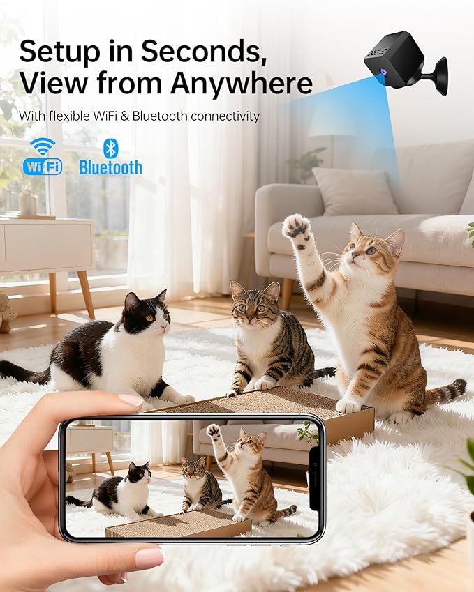 FNCOCO Mini Camera Wireless - 1080p WiFi Nanny Cam with Night Vision, Custom Motion Zones, Bluetooth Easy Setup, Small Home Security Cameras for Baby, Pet Monitor, Home/Indoor