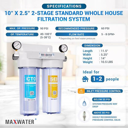 Max Water 2 Stage Whole House 10 inch, Standard Water Filtration System - Image 2