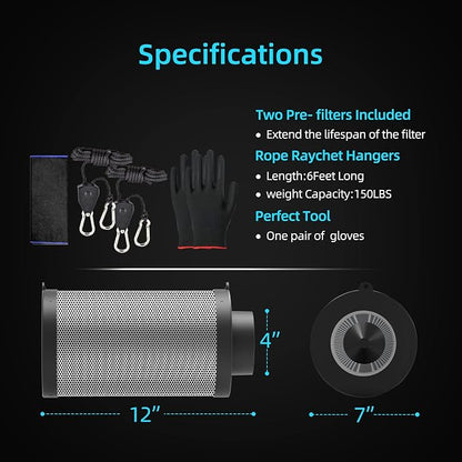 4 Inch Air Carbon Filter for Grow Tent, Smellines Control - Image 5