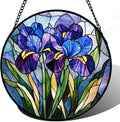 CRISGIF Stained Glass Window Hanging - Blue Purple Iris Flower Suncatcher for Door Garden Patio Sun Catchers Decor Christmas Mother's Day Birthday Gifts for Women Men Mom Nana Aunt Friend 15 in