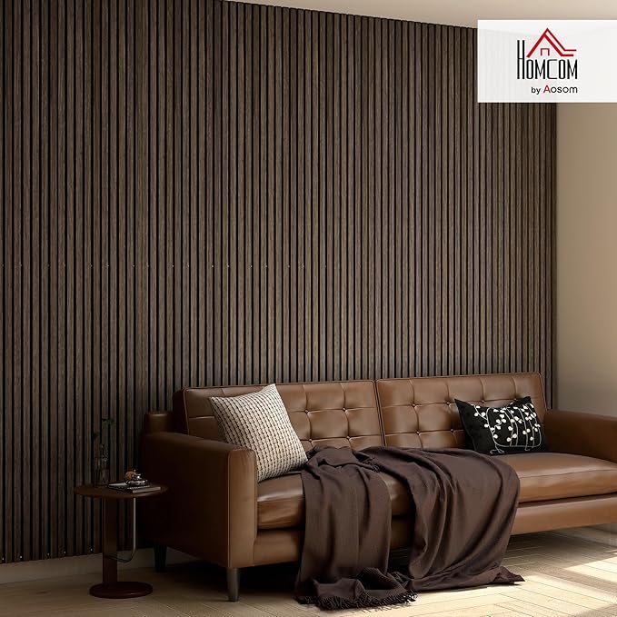 HOMCOM 4 Pack 3D Acoustic Panels, 95" x 8" Soundproof Wood Panels for Wall, Wood Slat Wall Paneling for Interior Ceiling, Office, Home Theater, Studio, Walnut