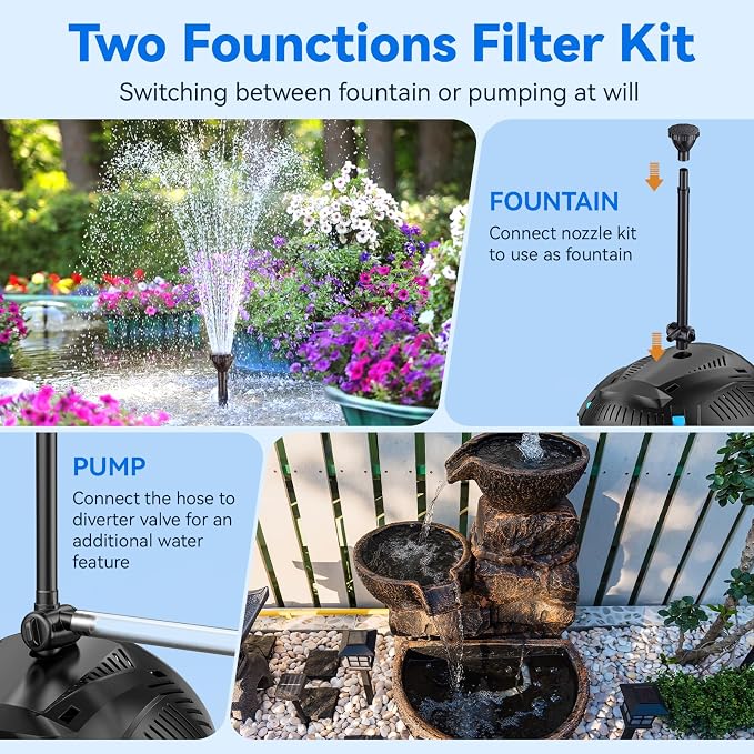 POPOSOAP Pond Filter with 55W Solar Fountain Pump, Solar Pond Filter with - Image 4