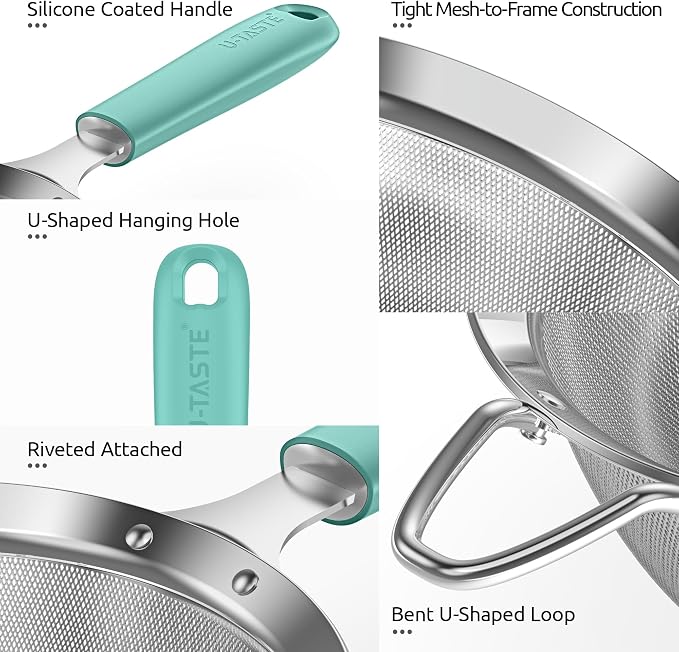U-Taste Small Fine Mesh Strainer: 18/8 Stainless Steel 3.35in 30 Mesh Kitchen - Image 5