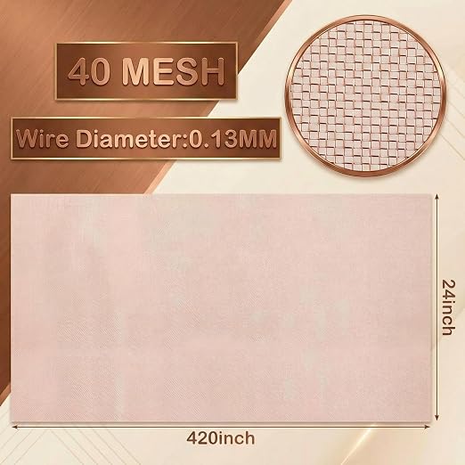 Therwen 24 Inch x 35 ft Copper Mesh Screen 99.9% Pure Copper 40 Mesh Roll Wire - Image 2