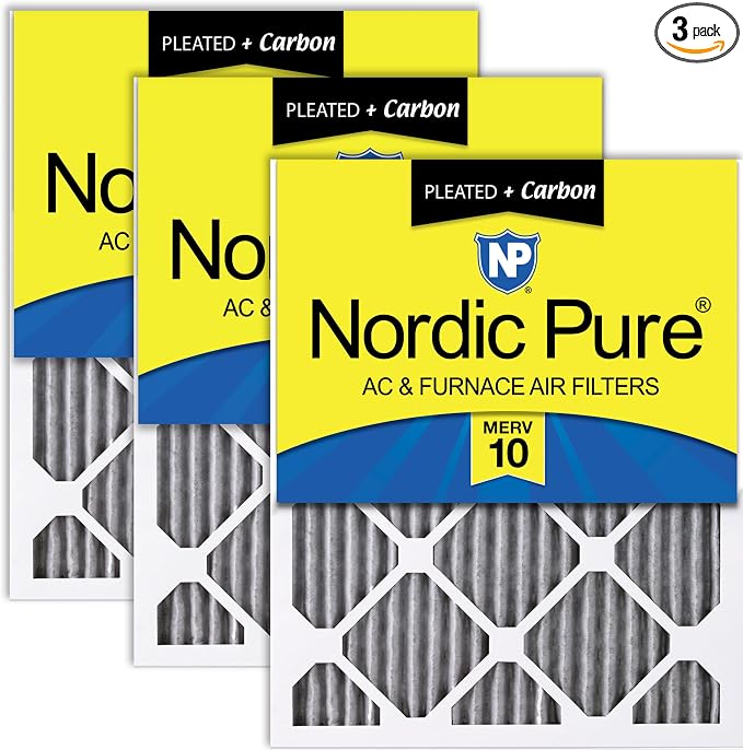 Nordic Pure 20x30x1 Furnace Air Filters MERV 10 Pleated Plus Carbon 3 Pack by NordicPure