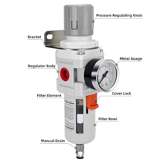 NANPU 3/4" NPT Compressed Air Filter Regulator Combo Piggyback, 5 Micron Brass - Image 2
