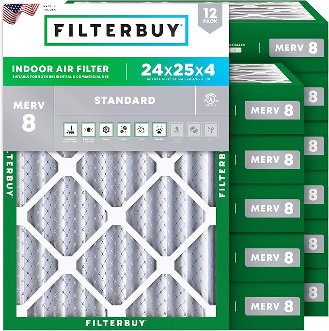 Filterbuy 24x25x4 Air Filter MERV 8 Essential Dust & Allergy Defense, by Filterbuy