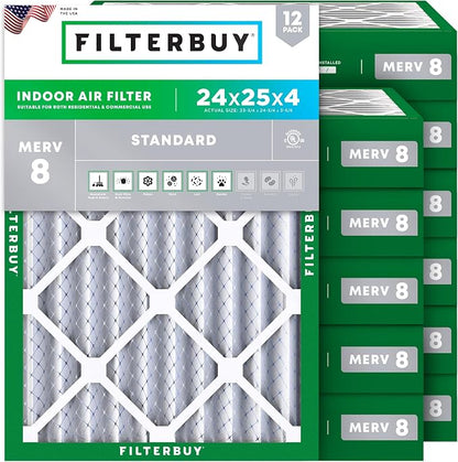 Filterbuy 24x25x4 Air Filter MERV 8 Essential Dust & Allergy Defense, by Filterbuy